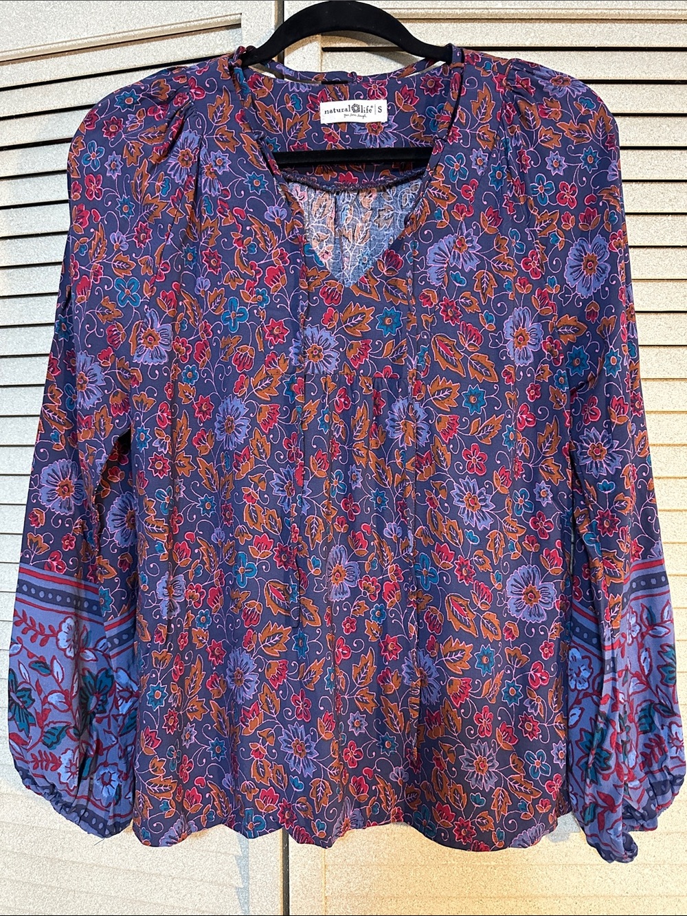 NATURAL LIFE Purple Floral V-Neck Boho Blouse